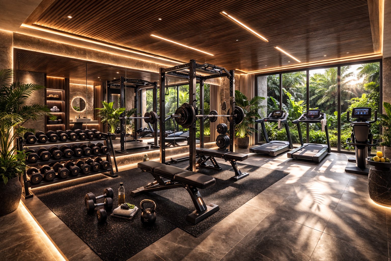 Fitness centre with jungle view